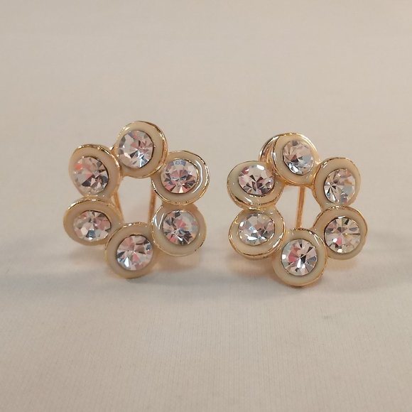 Jewelry - 18K Yellow Gold Plated Swirl Flower Crystal Stud Earrings